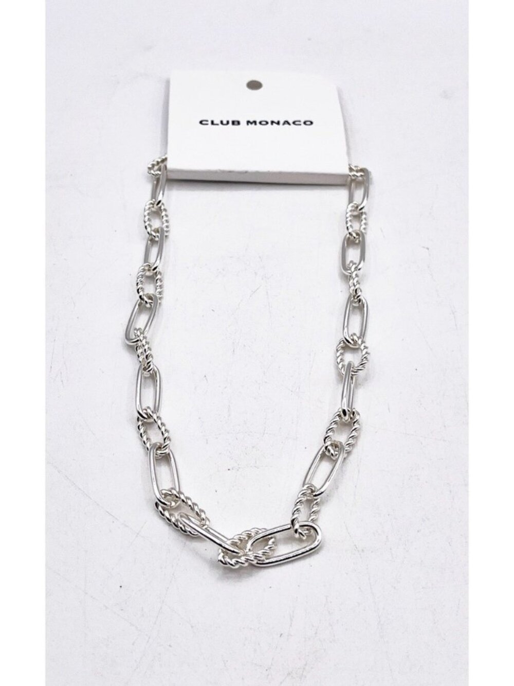 New Club Monaco Silver Tone Chain Link Necklace Adjustable Length